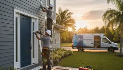 Technician repairing exterior door and vinyl siding at Fort Collins CO home for Next Level Exteriors