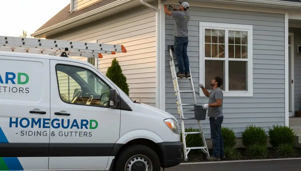 Technician repairing residential gutters and vinyl siding in Fort Collins, CO