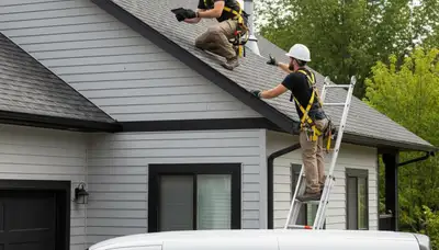 Roof inspection expert checking vinyl siding and shingles in Fort Collins, CO