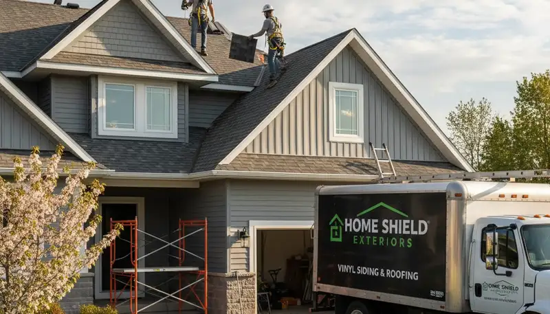 Vinyl siding repair specialists working on storm-damaged home exterior in Fort Collins, CO