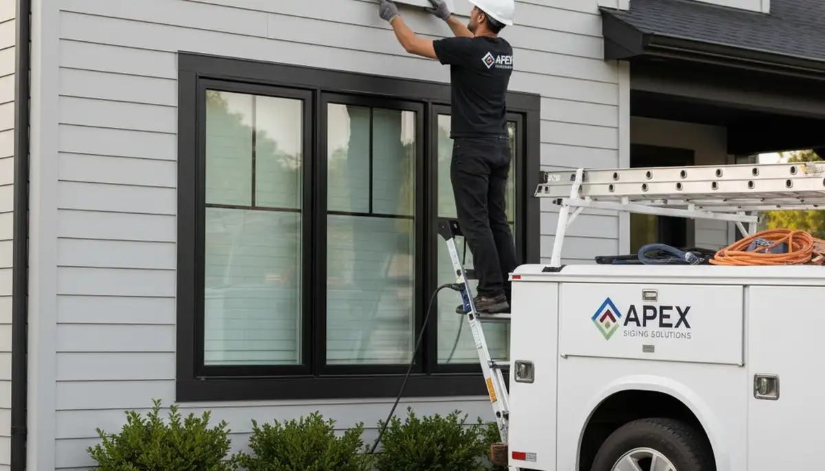 Vinyl siding repair specialists fixing storm damage on a Fort Collins CO home exterior