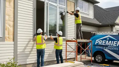 Technician installing energy-efficient window with vinyl siding in Fort Collins, CO home
