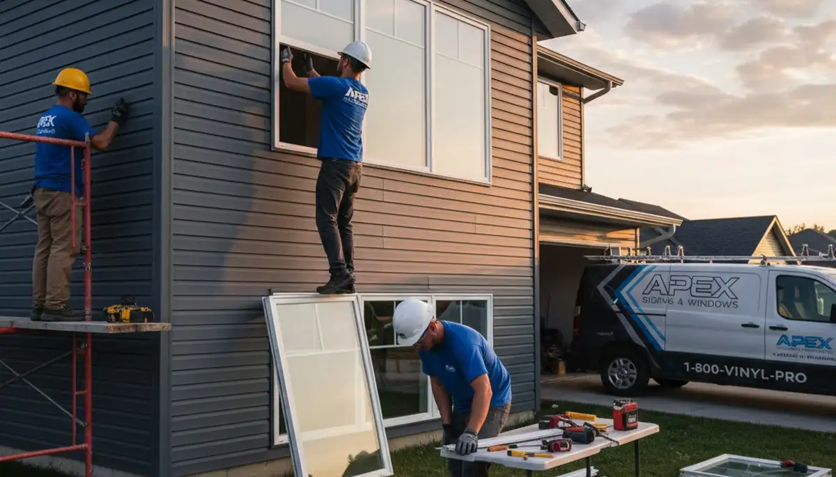 Technician installing energy-efficient vinyl siding and windows in Fort Collins, CO home exterior